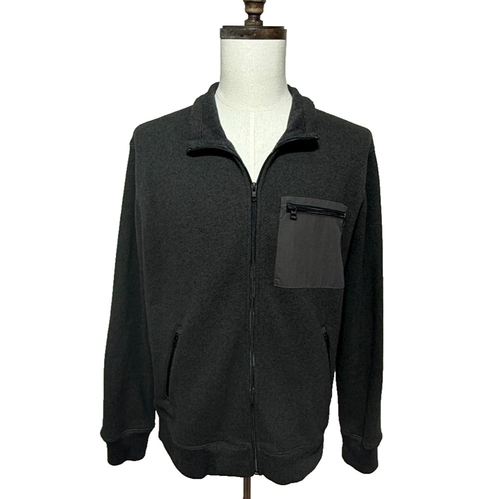 J Crew Sweater Jacket Mens Large Gray Fleece Full Zip Zippered Pockets